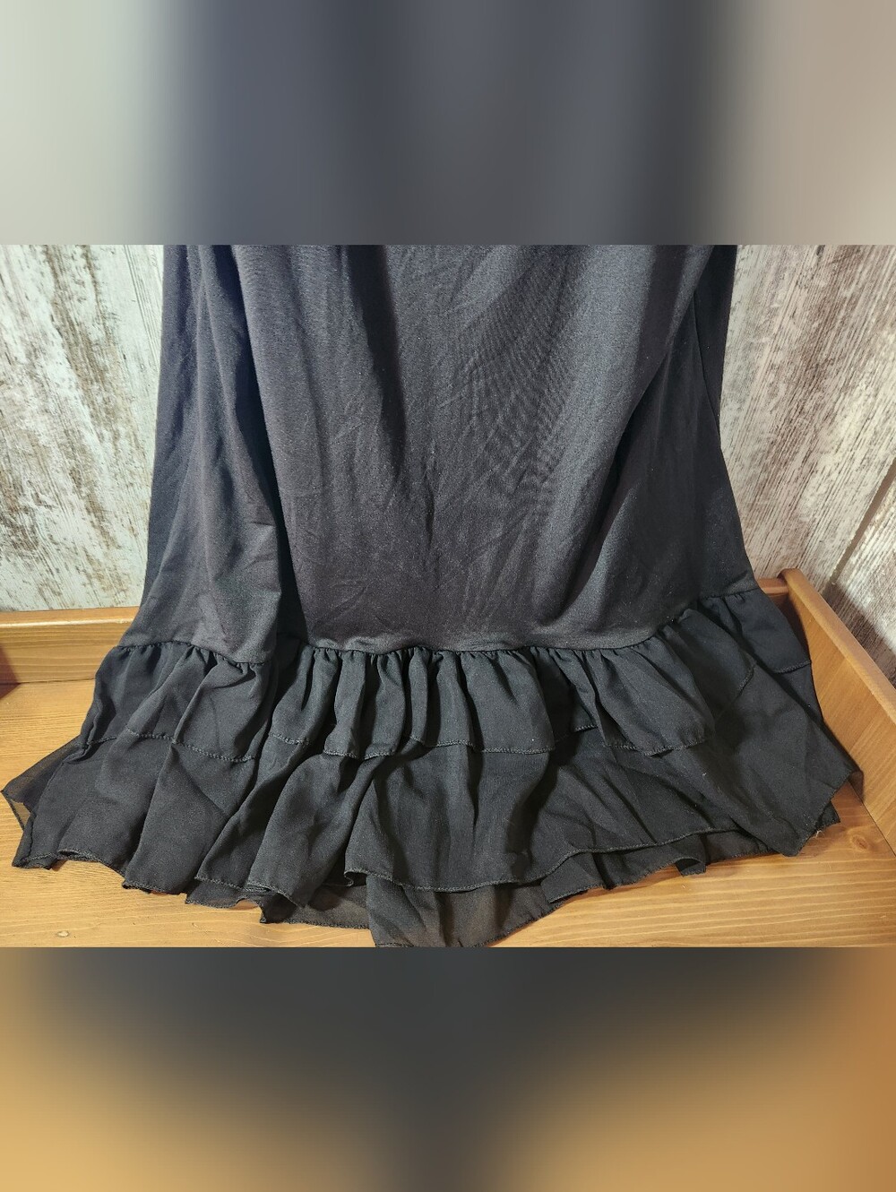 Solis Black Slip Dress Ruffled Hem Adjustable Straps Size M/L - Picture 5 of 9